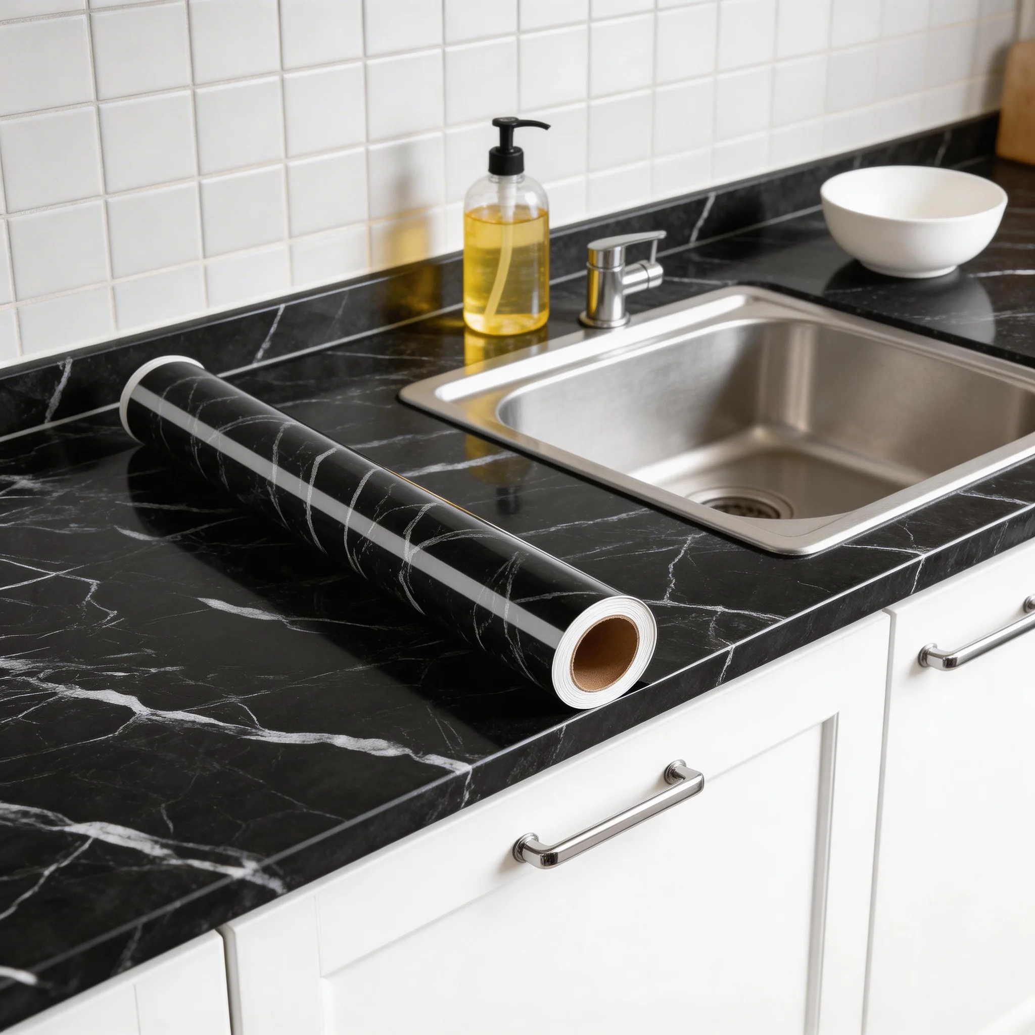 Modern Adhesive Wallpaper Roll with 10 Meters Waterproof Mould Proof Stickers Bathrooms Kitchen Renovation Marble Tile Sticker