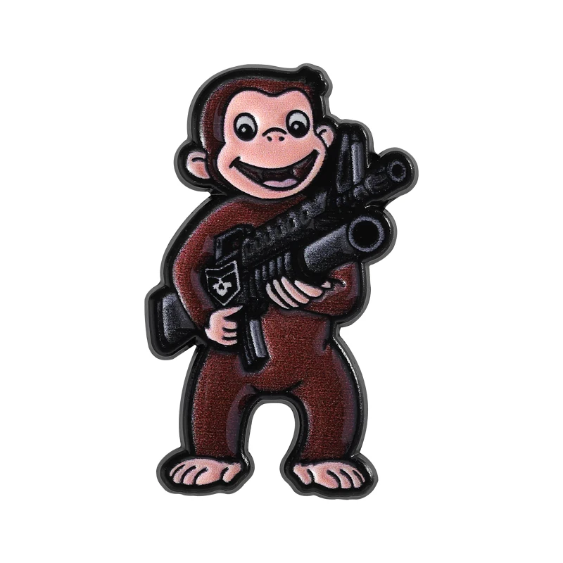 

Funny Cool Monkey With Gun Enamel Pins Cute Animal Brooch Pines Lapel Backpack Badge Accessories Humorous Jewelry Friends Gift
