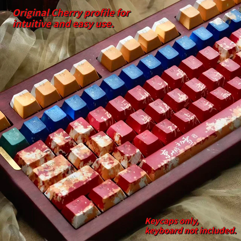 Neue PBT-Tastenkappen, 120 Tasten, seitlich bedruckte, hintergrundbeleuchtete Tastenkappen, Cherry-Profil, Double-Shot-PBT, 5-seitige Farbsublimation, verschleißfest