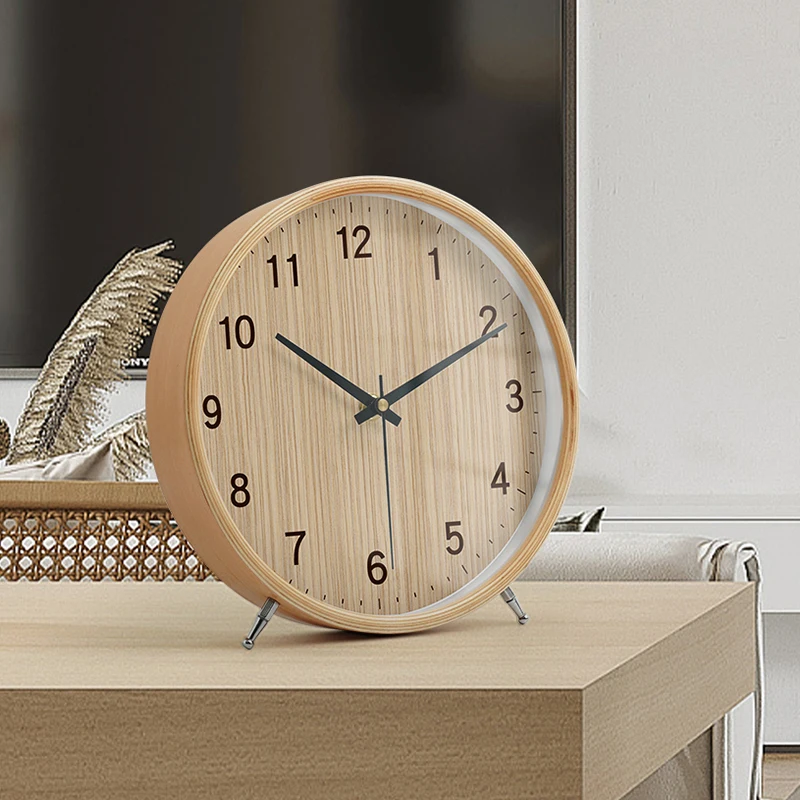 Nordic style solid wood clock bedroom bedside mute simple desk grain pendulum table