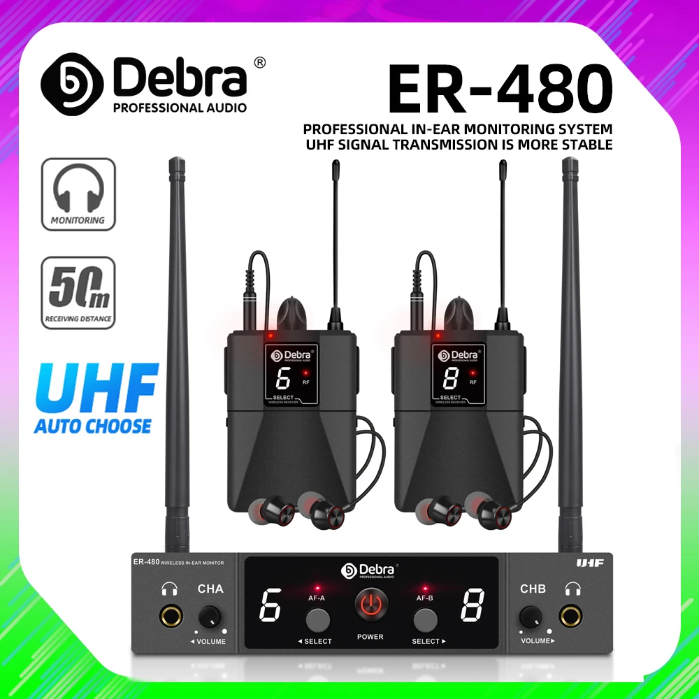 FROKET ER-480 UHF IEM In-Ear Monitor System 50M Range  Transmission 16 Frequency Adjustment, Lightweight And Easy To Carry.