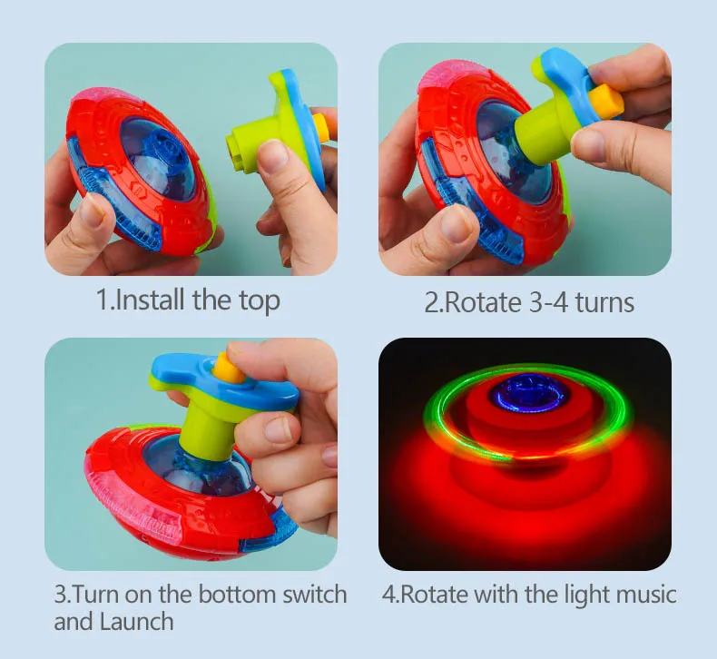 UFO Blinkende Flügel Kreisel Kinder Gyro Leuchten Spielzeug Kinder LED Musik Gyroskop Launcher Rotierenden Spielzeug Spaß Geburtstag Party Gefälligkeiten – Detail 8