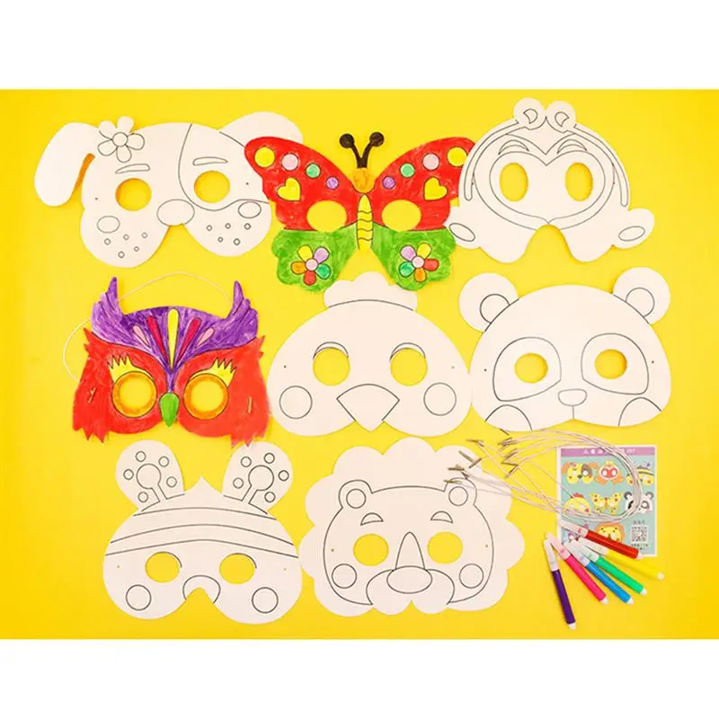 1 set DIY wit embryo-papieren masker gekleurde tekening hondenmasker DIY blanco tekenmasker kinderen graffiti masker kinderen fantasiespel speelgoed