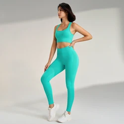 New solid-coloured sports suit ladies leotard leggings gym yoga bra yoga trousers suit high waisted hip lifting and gathering