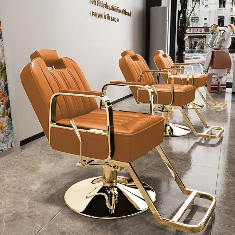 Trendy Barber Shop Chair With Adjustable Seat & Reclining Perm Dye Grooming Salon Special Haircut Chair Metal Material