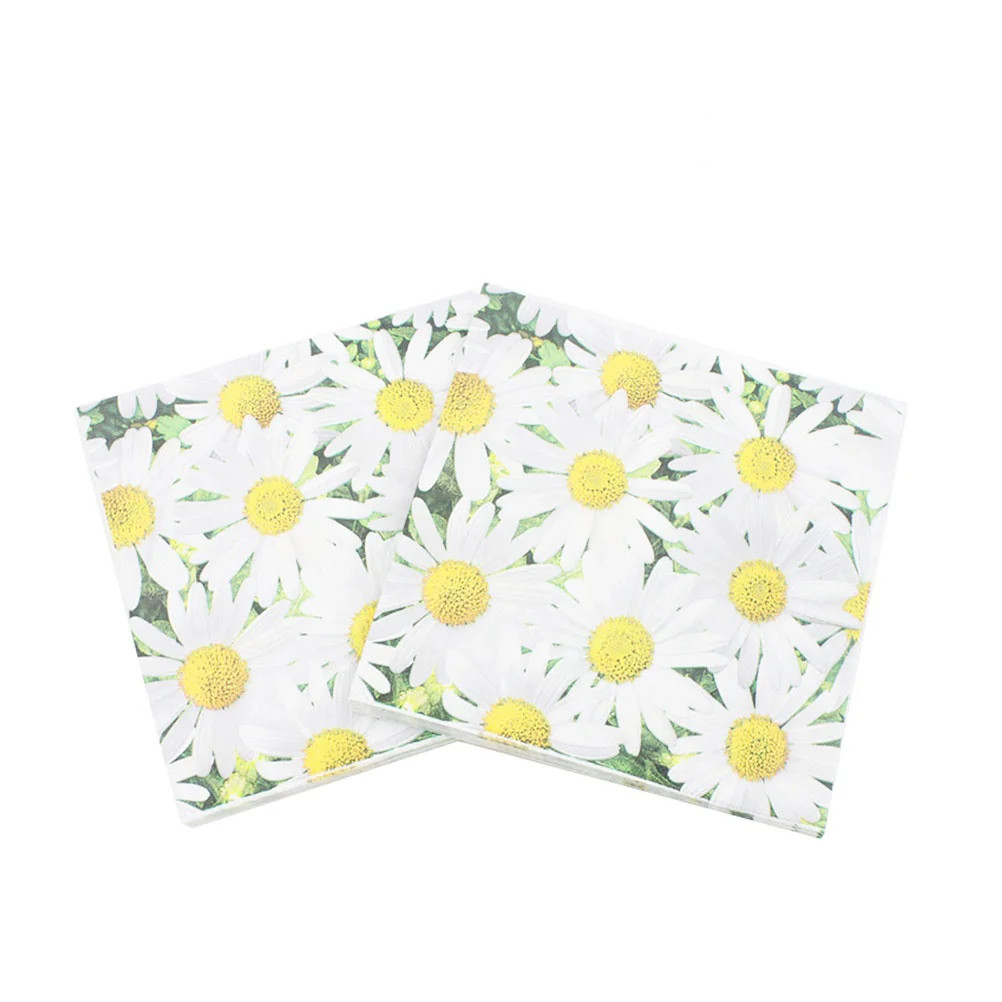 

20pcs Party Tissue Napkin Printing Paper Napkin Disposable Daisy Printing Napkin Tissue for Party disposable tissue