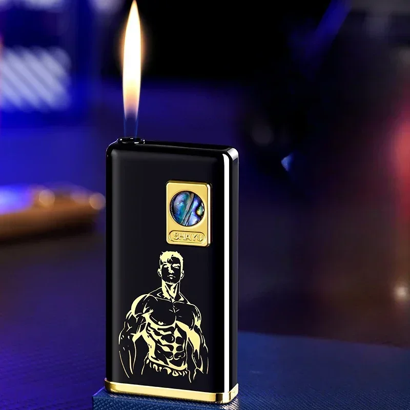 Lightweight Portable Electric Gas Lighter, True Color Shell, Silent Button Open‑Fire Design With Replaceable Battery
