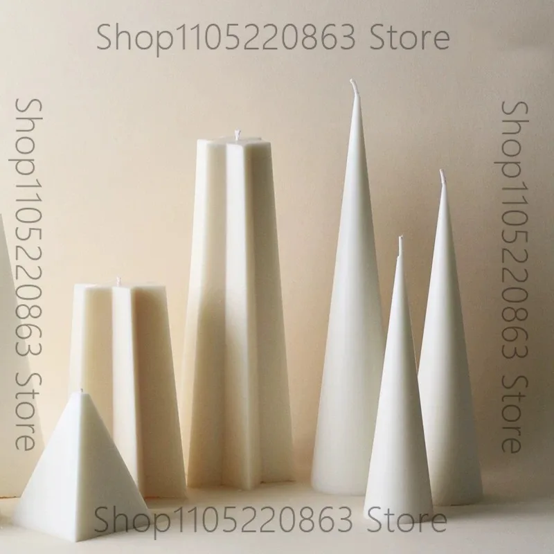Pointed cones, connected stars, pyramids, and various large plastic candle molds