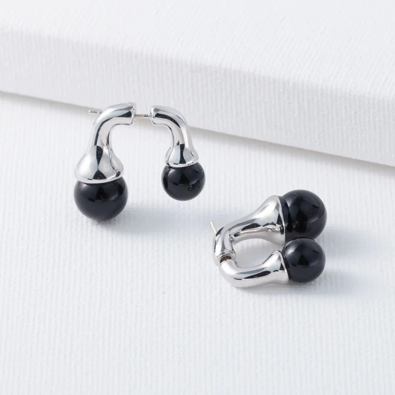 Withered Natural Black Agate Earrings With Pearls, Simple And Versatile, Sweet And Cool, Paired With Earrings Earrings Ear Cuffs