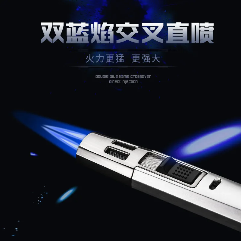 HONEST Twin jet flame metal butane gas lighter cigar lighter premium men starter Portable torch outdoor tools festival gifts