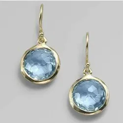 KSRA 2024 New Minimalist Delicate Blue Color Round Stone Dangle Earrings for Women Female Gift Accessories Jewelry