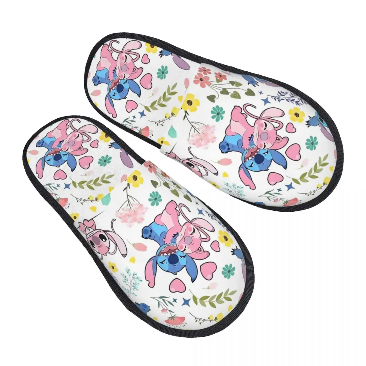 Cartoon Stitch And Angel Plush Slippers Indoor Soft Memory Foam Slippers Non-skid