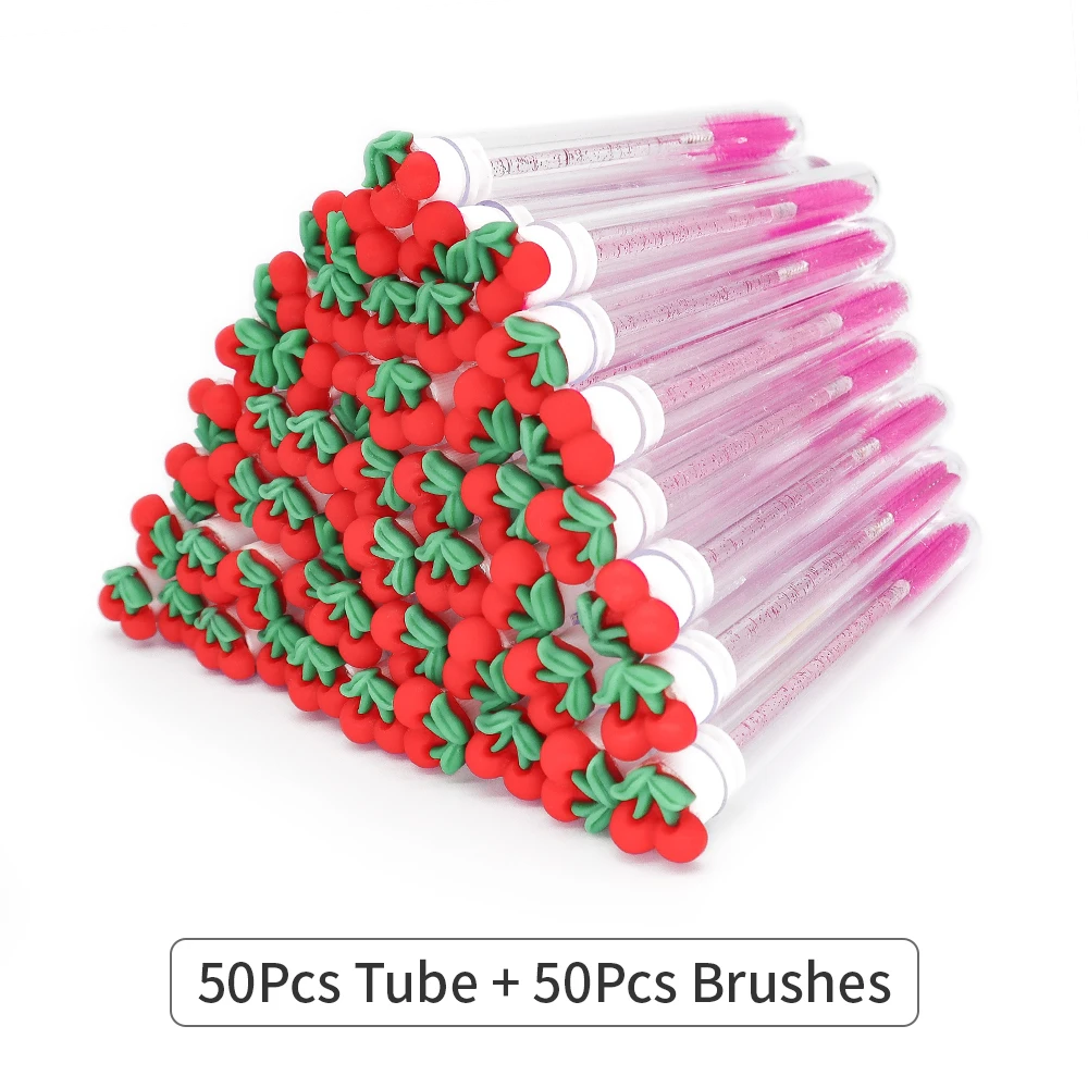 10 /50PCS Set Fruit Collection Mascara Brush Reusable Lash Brush Tube Spoolies Lash Extension Brushes Applicators Makeup Tools