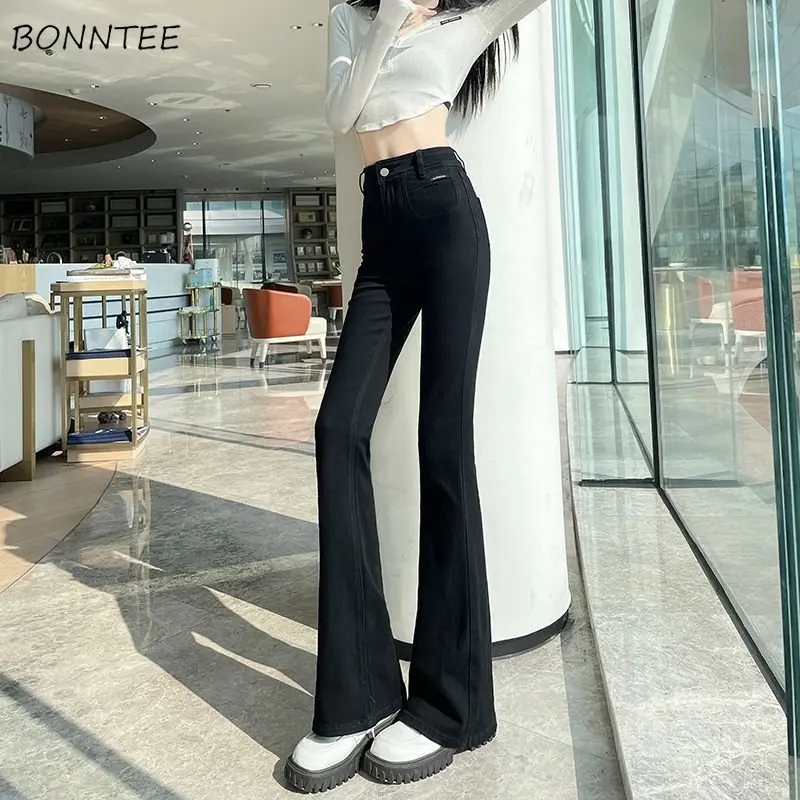 

Flare Jeans Women Black Plus Velvet Autumn New Empire High Elasticity Skinny All-match Casual Fashion Sexy Aesthetic Clothing