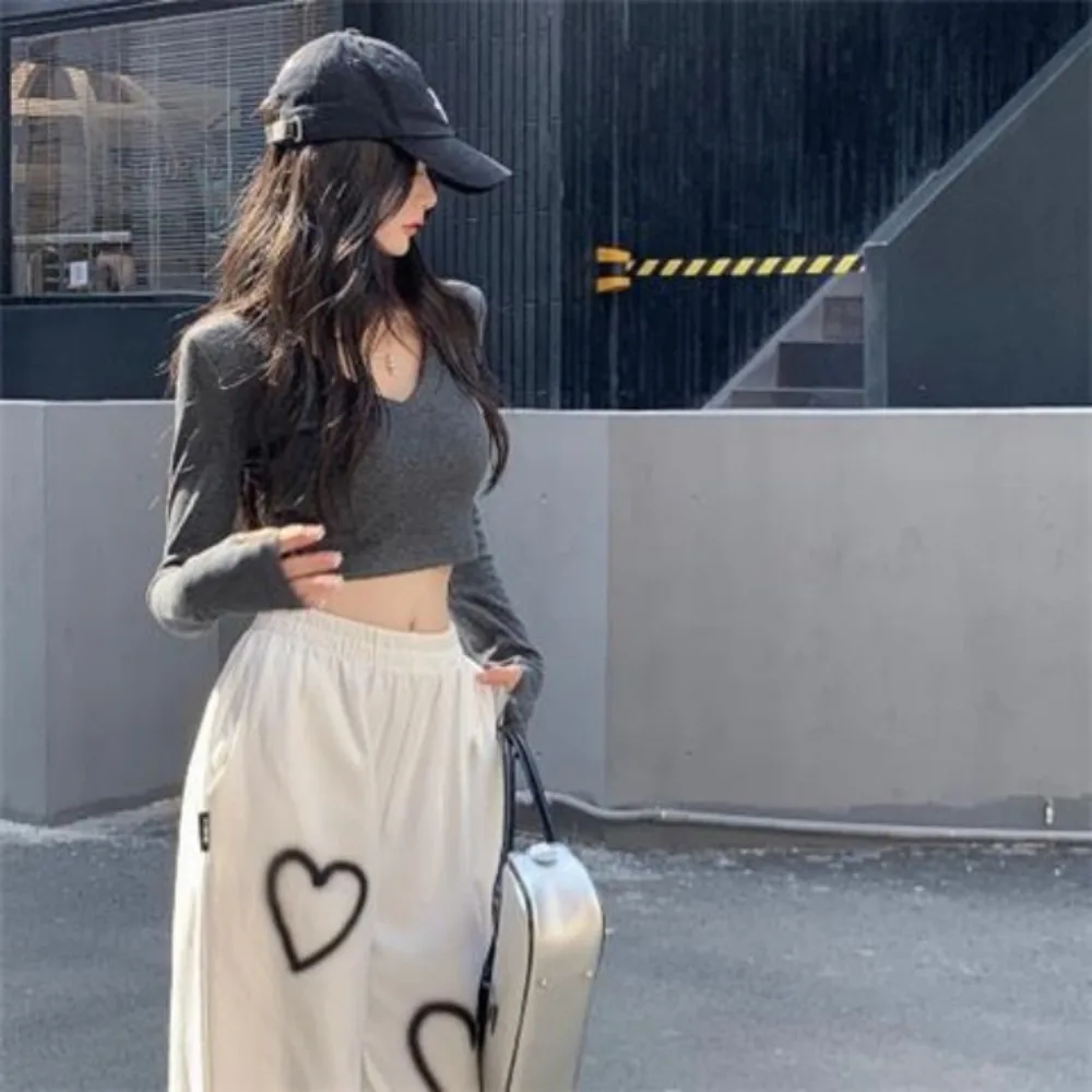 New Arrival Vintage Streewear Women's Loose Fit Heart Print Joggers-Fall Winter Fashion Hip Hop Cuffed Ankle Casual Pants