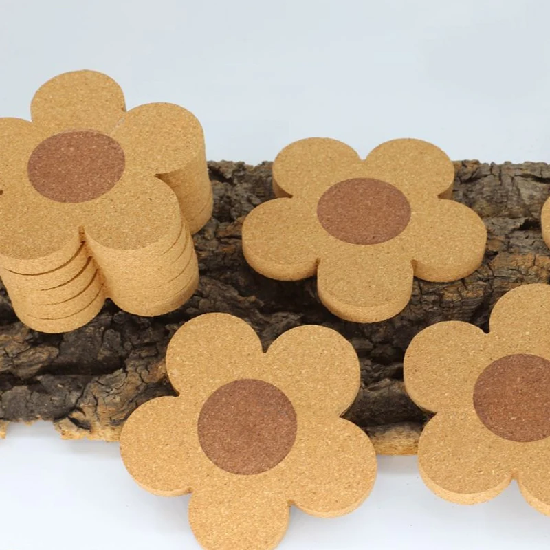 Reusable Office Insulated Coaster With Cork Flower Design, Suitable For Coffee, Tea Cups, Etc Floral Cork Coaster -