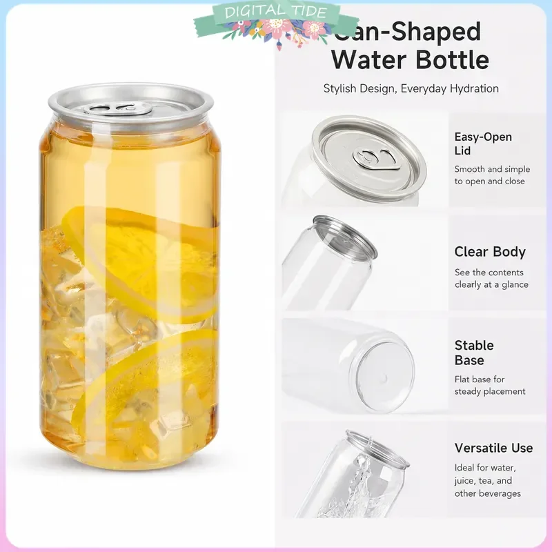 Clear PET Soda Cans with Lids 330ml  Transparent Plastic Beverage Cans for Juice Coffee Bubble Tea Drinks Party Supplies