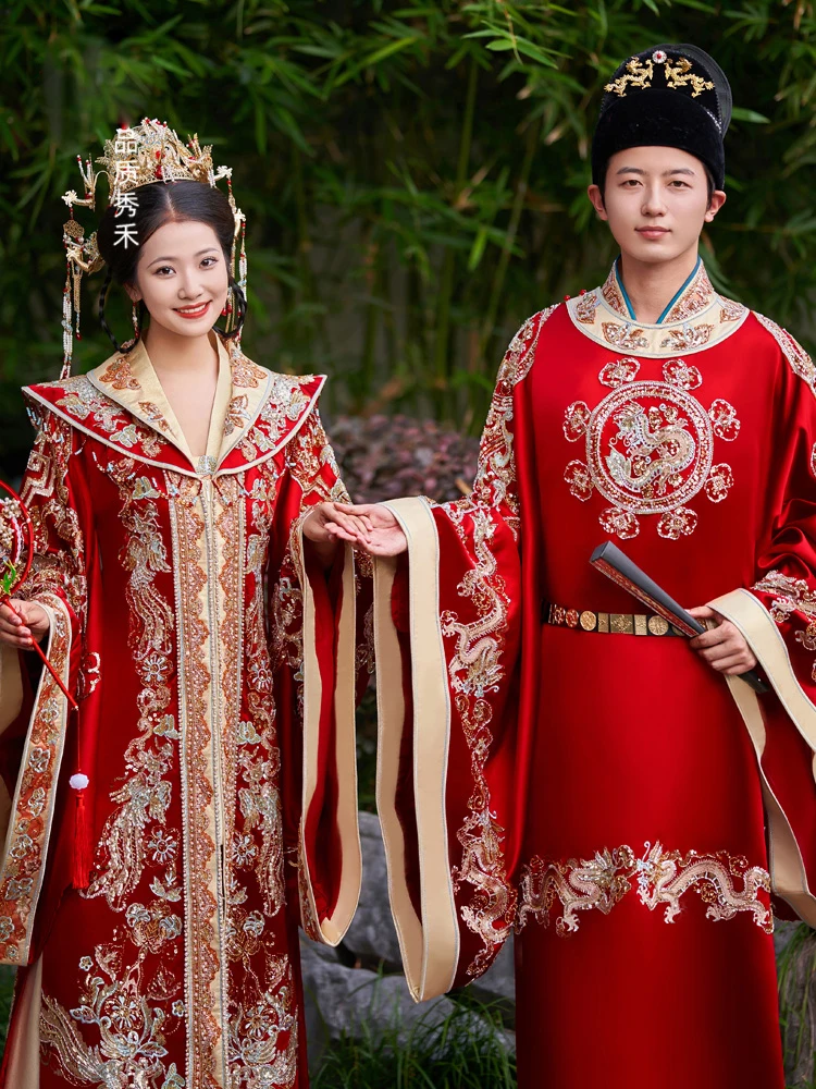 Dragon Robe Ancient China Wedding Couple Clothing Song Ming Dynasty Hanfu Wedding Dress Original Xiuhe Embroidery Phoenix Gown