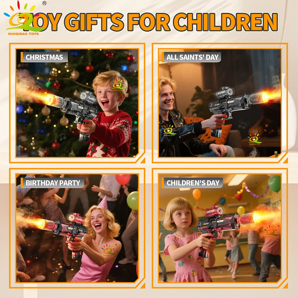 HUIQIBAO-pistola de humo eléctrica totalmente automática, emisor de luz Led, juguetes con Sensor automático, luces, pistola, juguete al aire libre para regalo de adulto