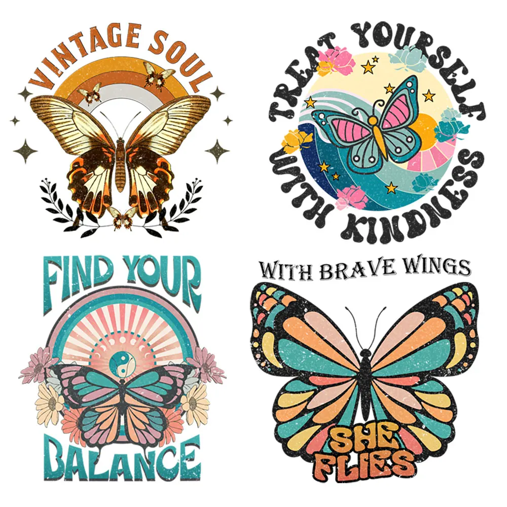 Butterfly Patch Iron On Transfer Thermocollants T-shirt Ironing Stickers On Clothes Diy Decals Accessory Patch Vetement Applique