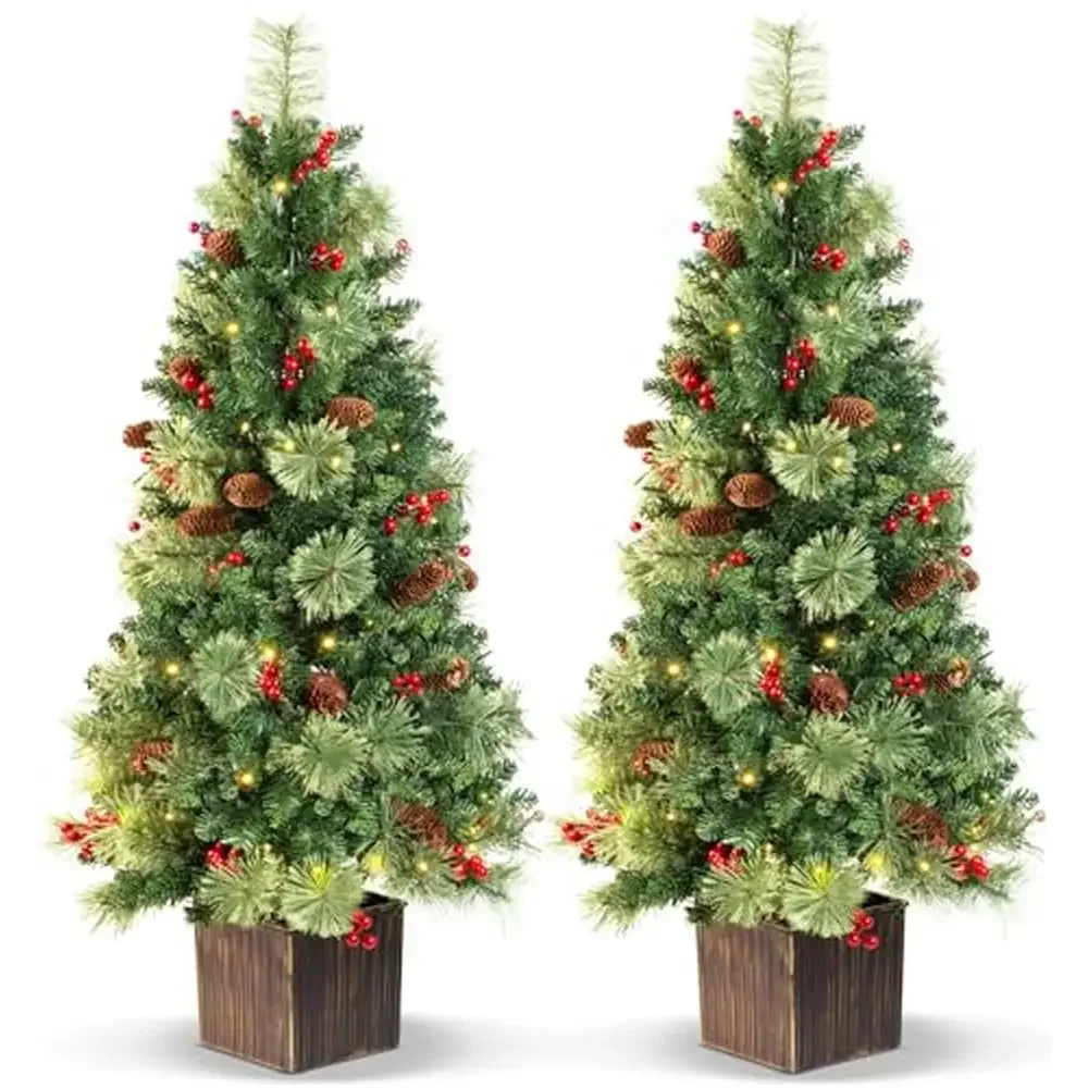 4 FT Small Christmas Tree Vintage Style Berries Pine Cones Indoor Outdoor Decor