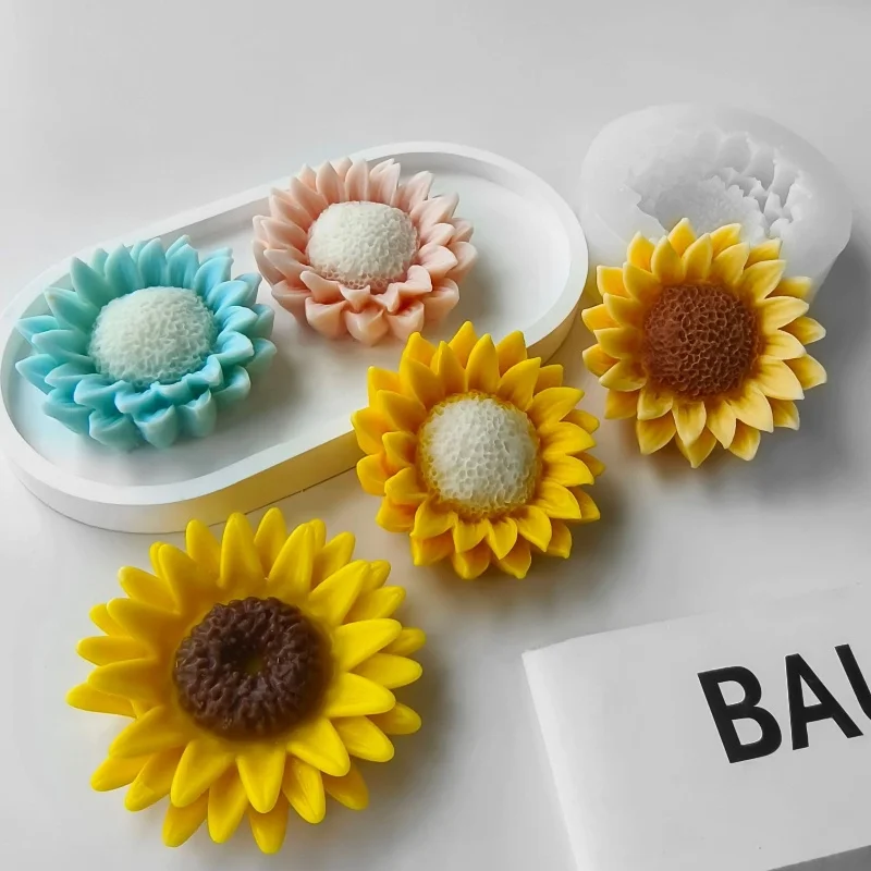 DIY 3D Sunflower Candle Silicone Mold Gypsum Aromatherapy Sunflower Ornament Handmade Soap Expanded Stone Epoxy Resin Mold Craft