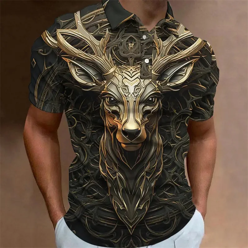 3D Printed Animal Polo Shirt For Men Texture Relief Graphic Short Sleeves Summer Casual Loose T-Shirts Oversized Tops Lapel Tees