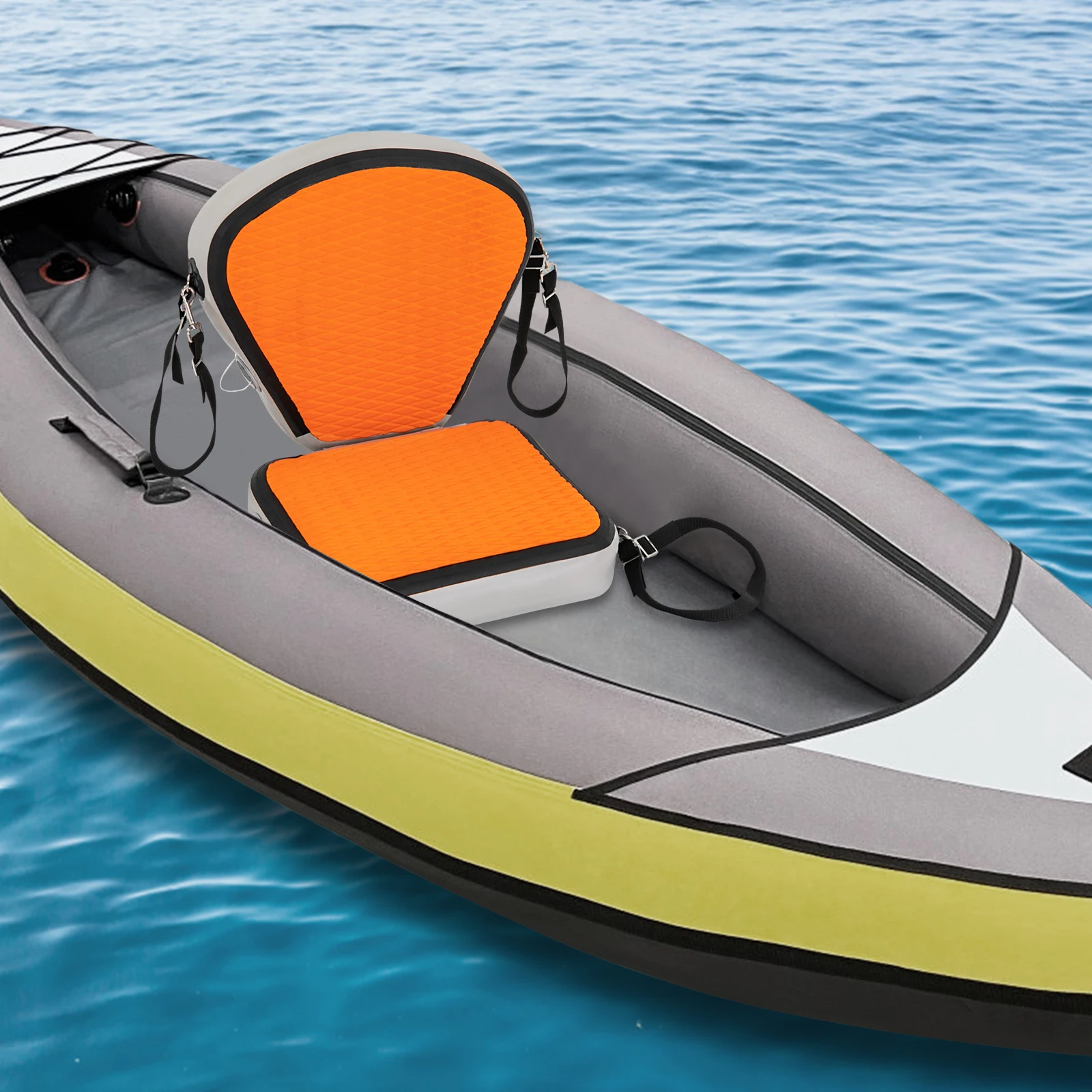 مقعد لوح مجداف كاياك قابل للنفخ | مقعد مسند ظهر برتقالي/رمادي/أسود لقوارب التجديف وصيد الأسماك #6