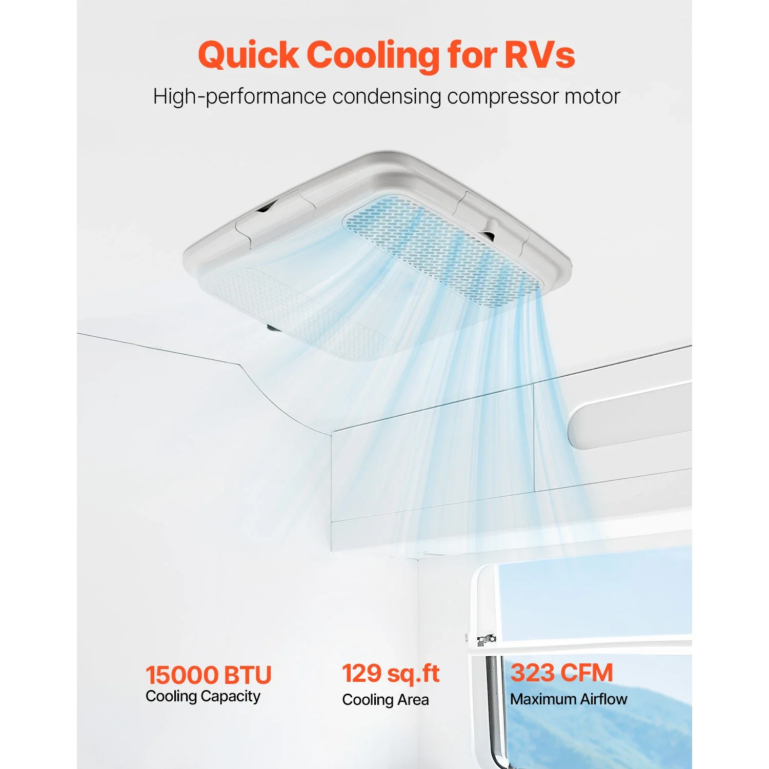 65dB Low Noise RV AC Unit 13500/15000 BTU Non-Ducted Rooftop for Camper Van Trailer