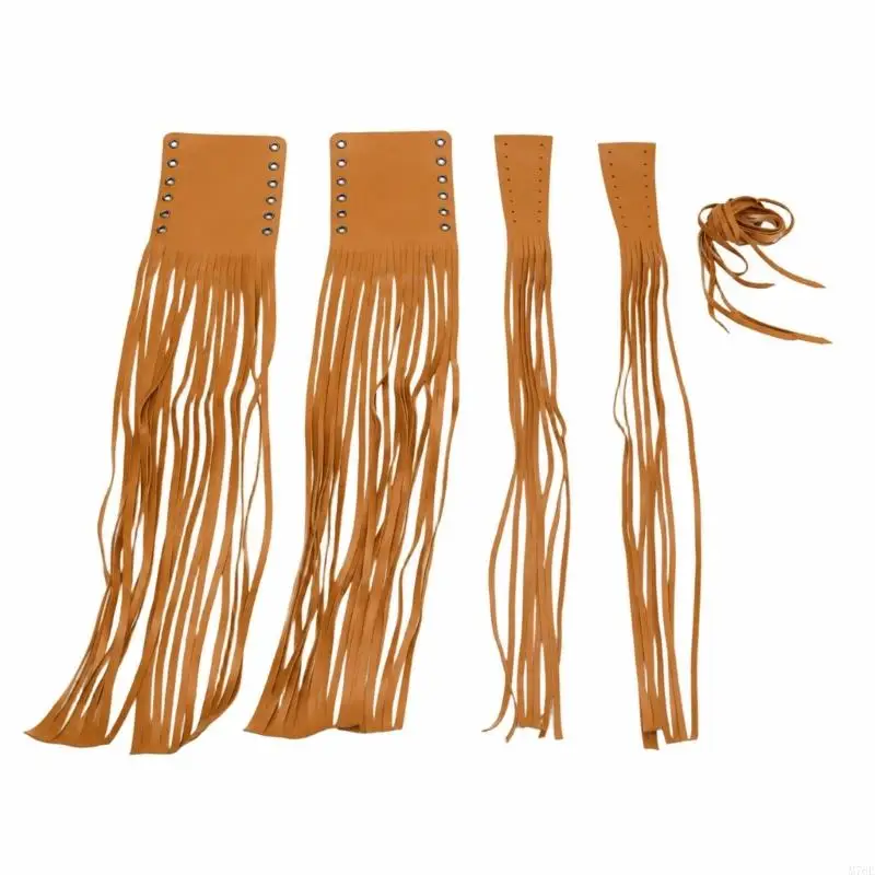M76E Motorcycle Handlebar Fringe Cover Set, Lace-Up Leather Hand Grip Wrap, 2-Piece Decor for Bike Meet Display