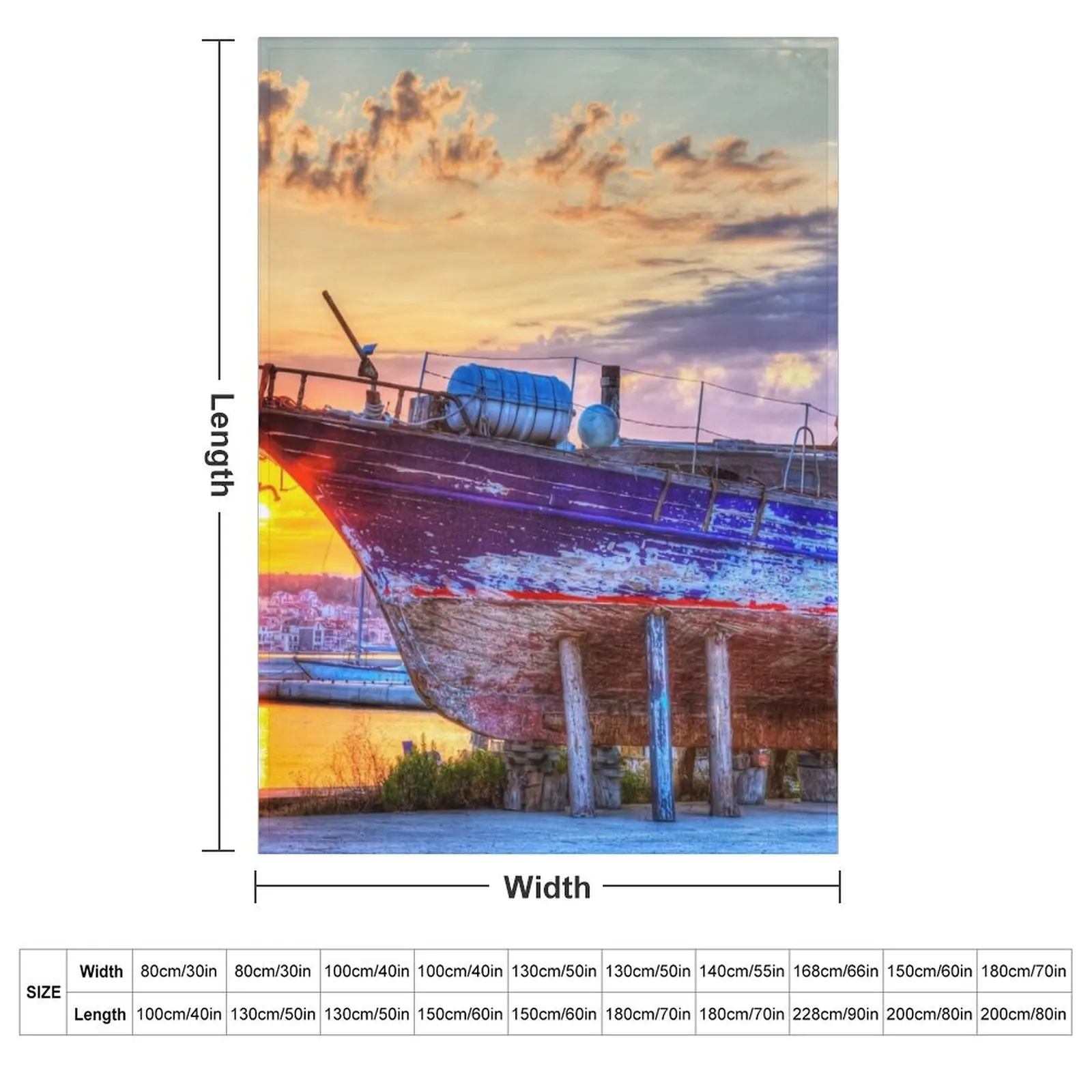 Kefalonia, Greek Shipyard Sunset Throw Blanket Luxury Throw Thermal Softest Designers Blankets