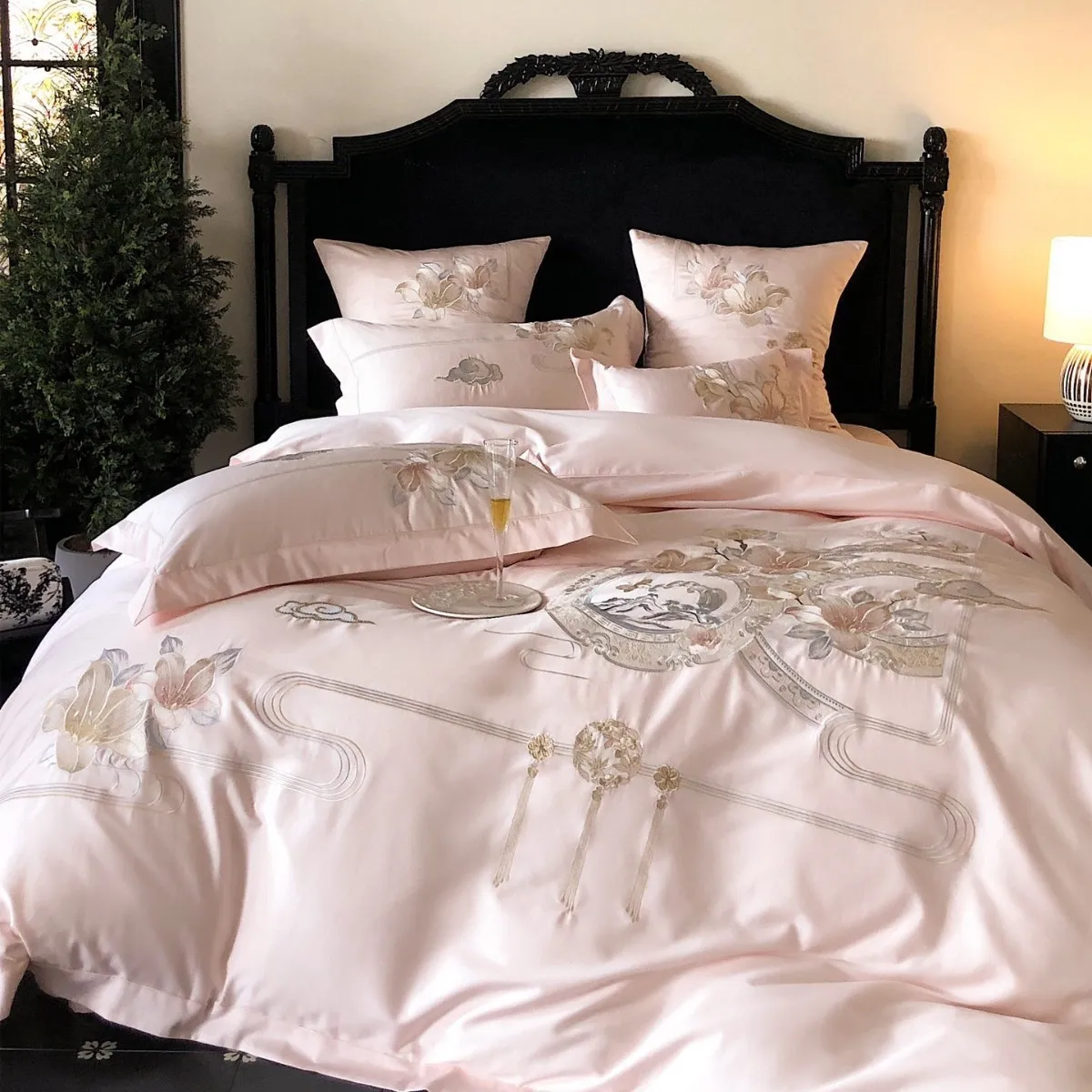 Luxury Chinese Style Flowers Bird Embroidery Bedding Set 1000TC Egyptian Cotton Duvet Cover Bed Sheet Pillowcases