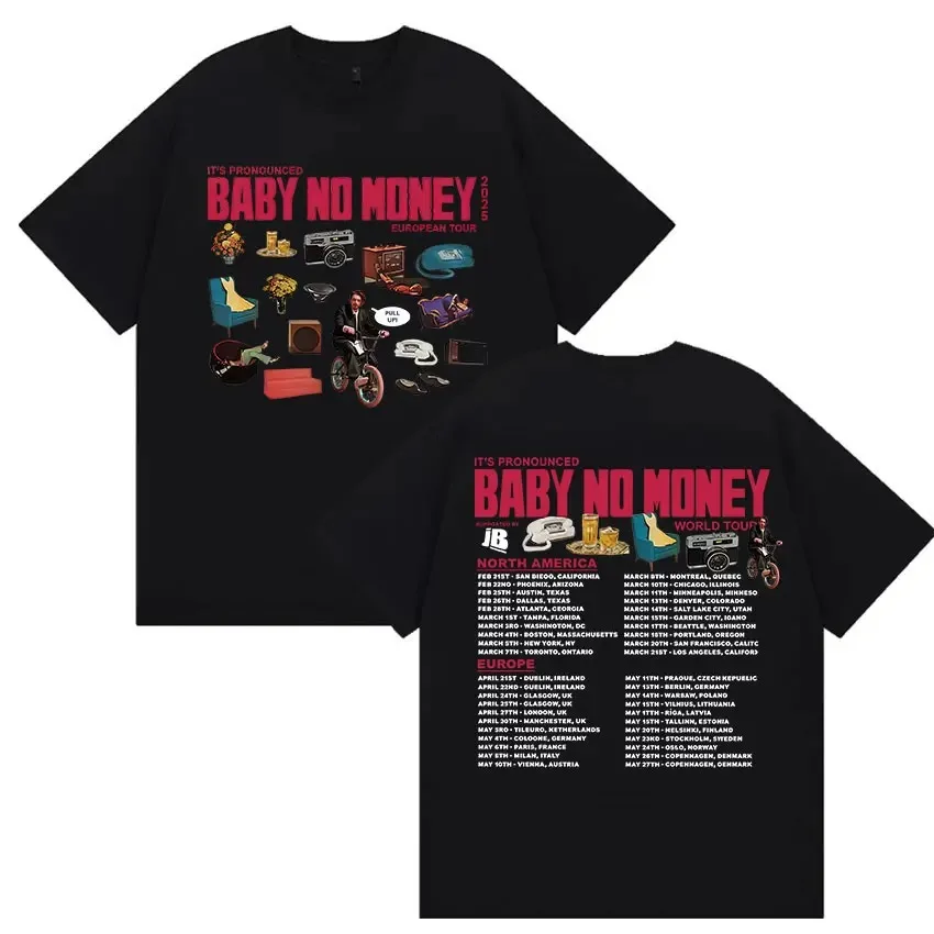 2026 Streetwear Rapper Bbno$ It's Pronounced Baby No Money World Tour T Shirt Unisex Hip Hop Fashion Cotton Short Sleeve T-Shirt
