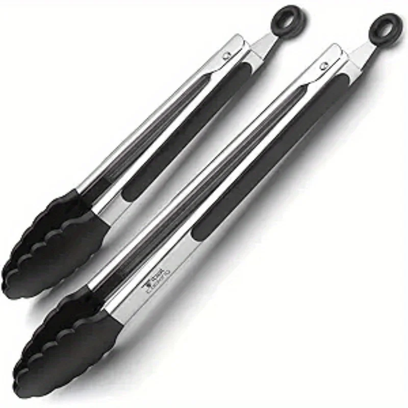 Stainless Steel Silicone Tongs for Cooking, Includes 7/9/12 Inch Locking Kitchen Tong, Heat Resistant Tip