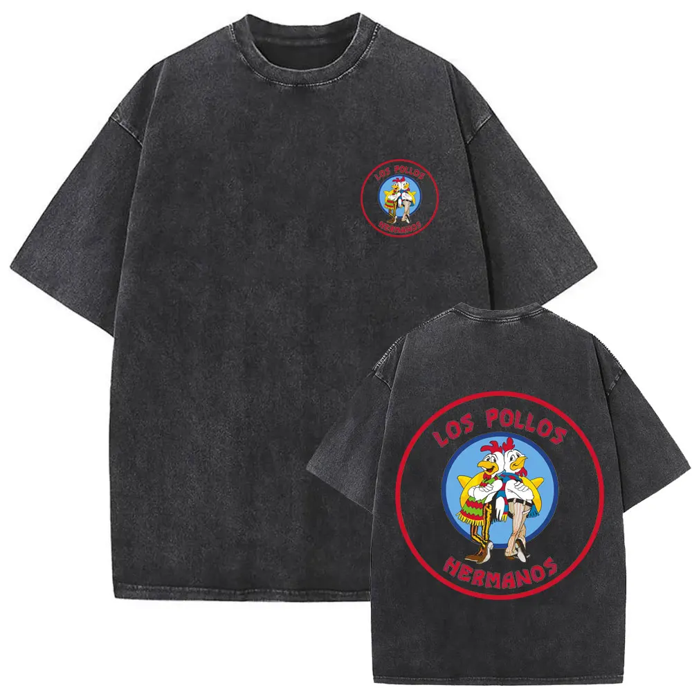 Washed Vintage Breaking Bad Los Pollos Hermanos Graphic T-shirts Chicken Brothers T-shirt Better Call Saul Men's Retro T Shirts