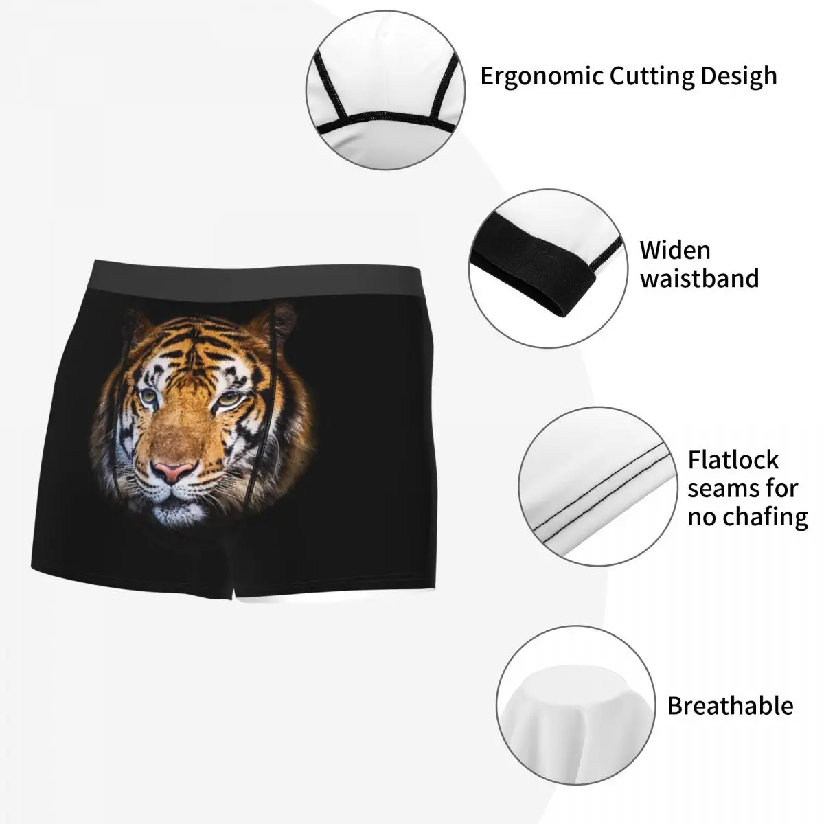 Men\'s Bengal Tiger Animal Boxer Briefs Shorts Panties Breathable Underwear Homme Fashion Plus Size Underpants