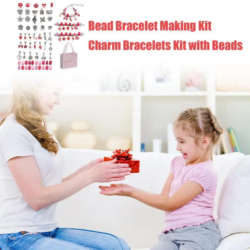 Set zur Herstellung von Armbändern, handgefertigtes Perlenherstellungsset, Perlenarmband-Set, trendiges Charm-Armband-Halsketten-Set für Kinder, Perlen-Bastelset für