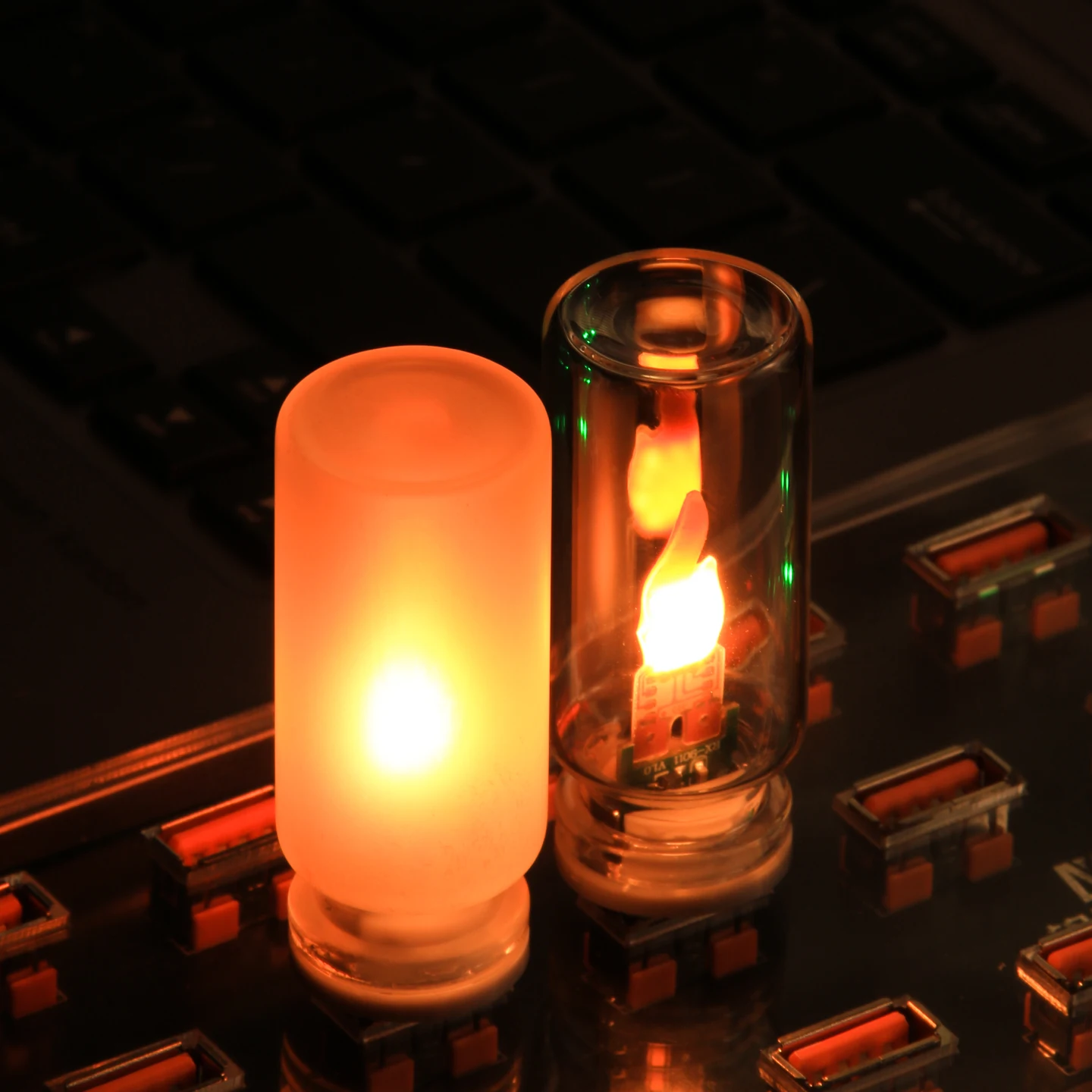 USB Flame Flickering LED Frosted Clear Glass Candle Night Light Simulated Flame for Car Home Room Laptop PC Festival Decoration