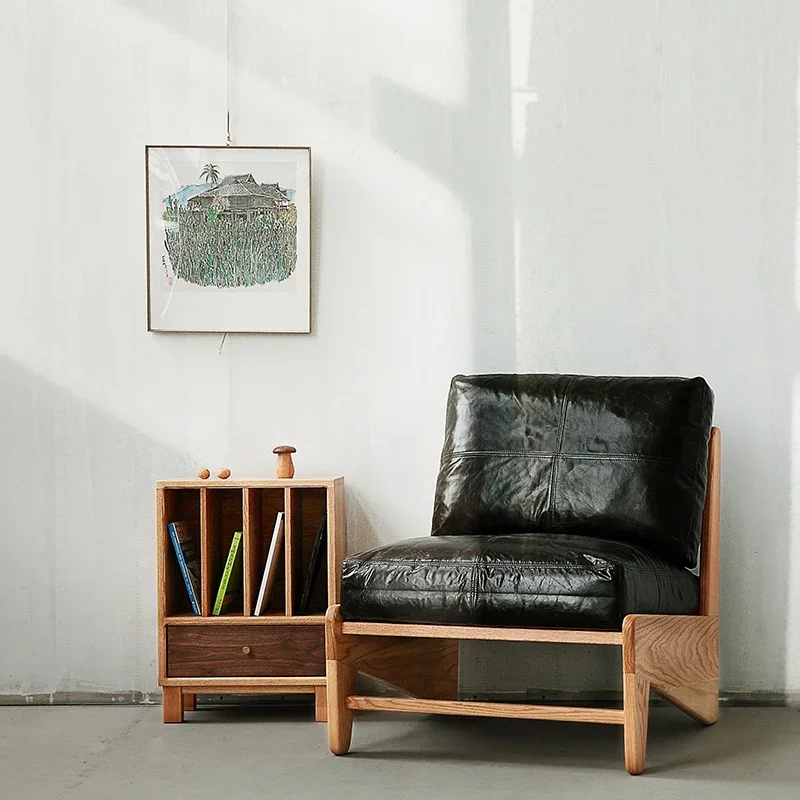 Black walnut magazine cabinet, solid wood small bookcase shelf, corner storage oak bedside table