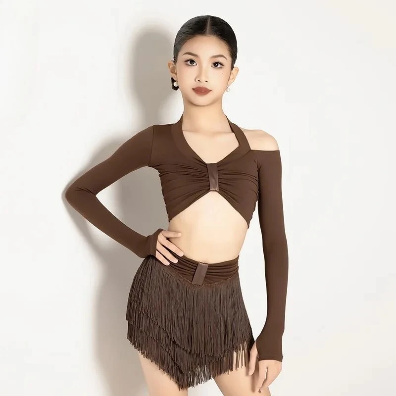 فساتين الرقص اللاتينية بشراشيب للفتيات أداء التانغو سومبا قاعة الرقص المنافسة