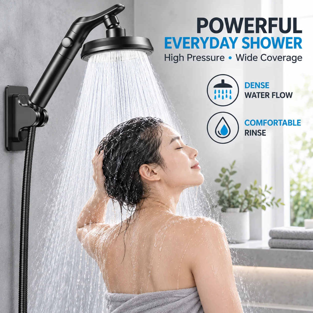 Dual-use Adjustable Handheld Shower Head High Pressure Overhead Spray Large Water Output Rotatable Elbow Shower Head Set