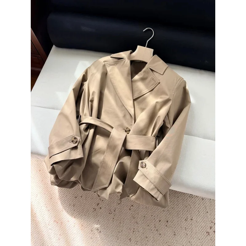 

Женская куртка из 100% хлопка на раннюю весну 2026 года, с отложным воротником, на одной пуговице, с длинным рукавом, однотонная, повседневная, свободного кроя