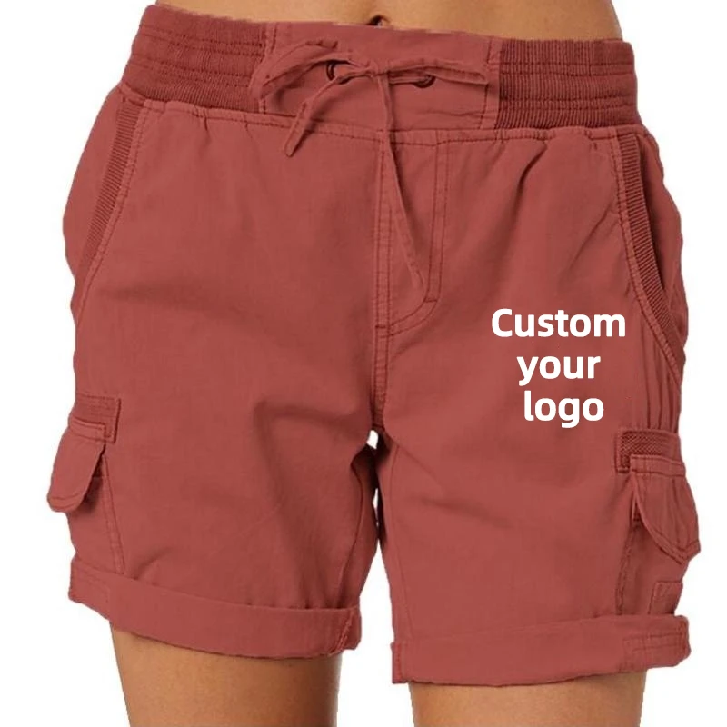 2023 Summer DIY Logo Printed Women's Drawstring Beach Shorts Elastic Waist Sport Shorts Jogging Pants Casual Loose Cargo Shorts
