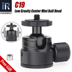 Mini Ball Head-INNOREL C19 Mount Tripod Head-CNC Metal Low Profile Ballhead 360° Pan 90° Tilt for Phone/DLSR Camera/Mini Holder