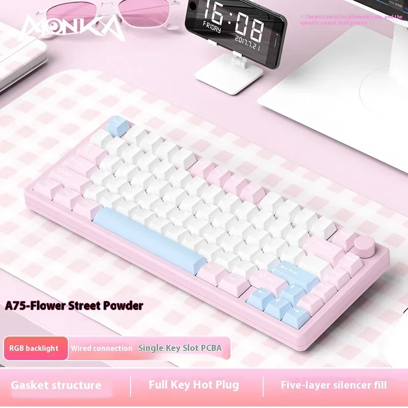 Monka A75 Mechanical Keyboard Three Mode Aluminium Alloy Custom Wireless Gaming Keyboard Gasket 81Keys Hot Swap RGB Pc Accessory