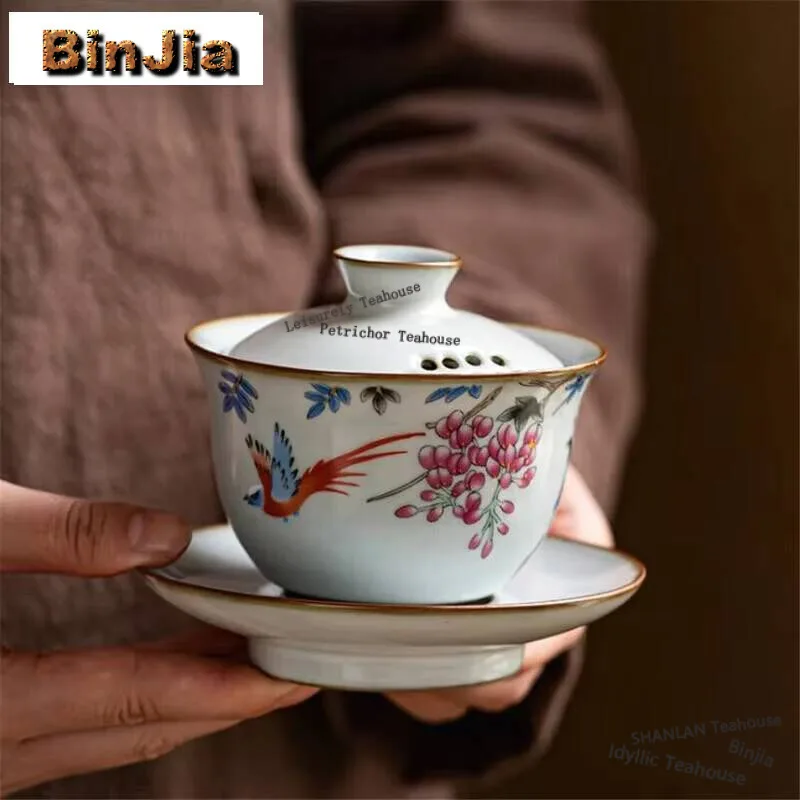 

150 мл чайный сервиз, китайская керамика, Гайвань, ручная роспись, керамические фарфоровые блюдца, повседневная модная посуда для кунг-фу
