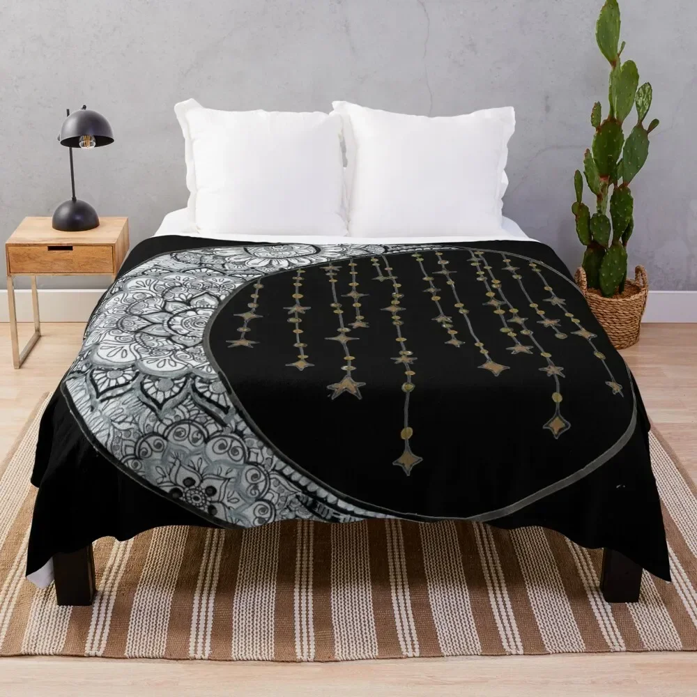 Star Strung Moon: glimmer (black backround) Throw Blanket Soft Heavy Baby Blankets