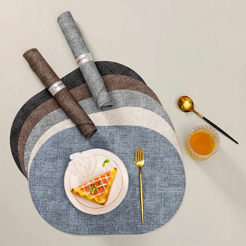 1/4/10Pcs Faux Leather Oval Placemat Set Waterproof Non-Slip Dining Table Mats Heat Insulation PU Brown Cream Gift Place Mats