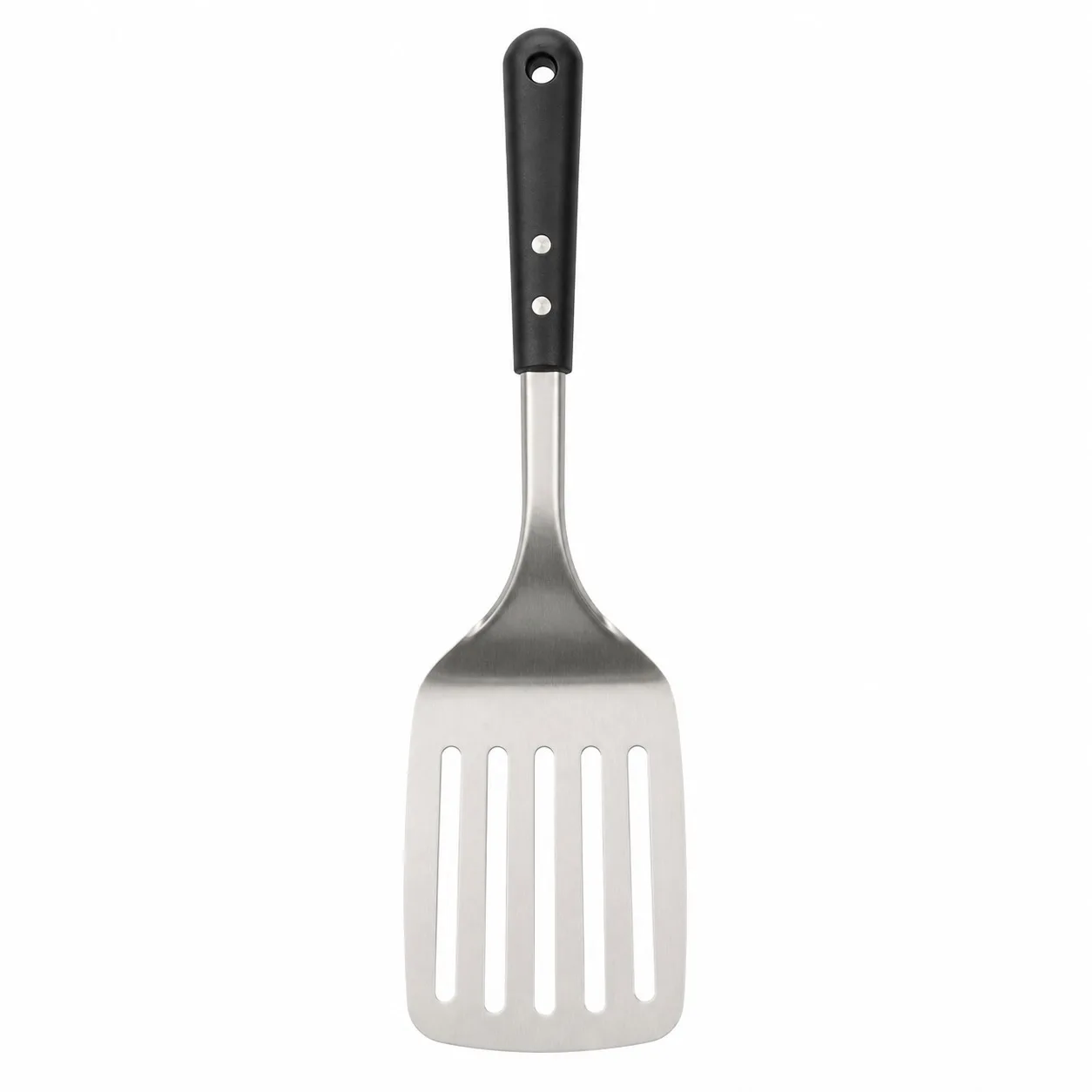 Fotografia 6: Espátula de Cozinha Profissional em Aço Inoxidável 430 com Cabo Ergonômico de PP, Espátula Plana com 5 Ranhuras para Drenar Gordura, Utensílio para Churrasco, Chapa e Frigideira, 34,5x8cm