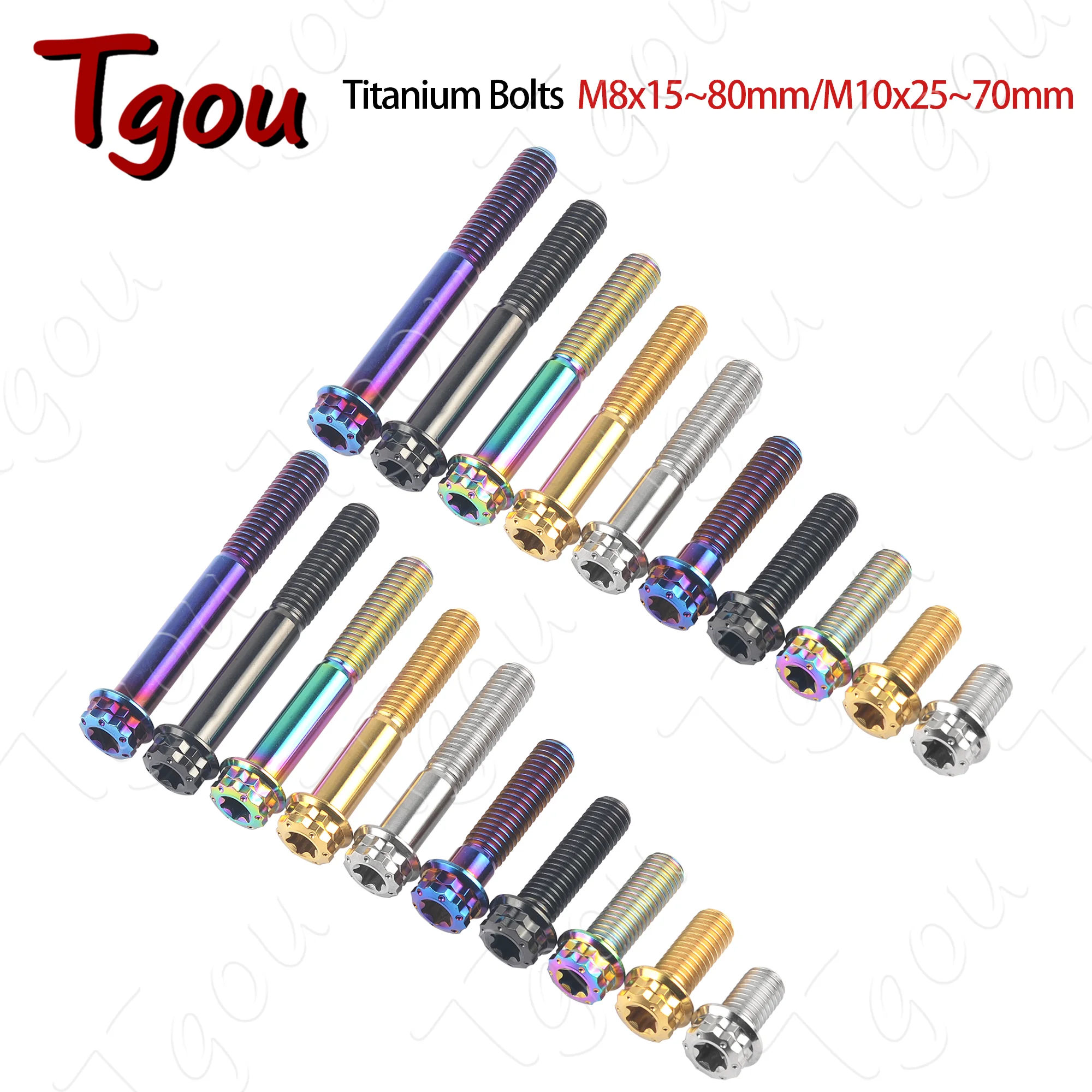 Tgou Titanium Bolt M8x15~80mm M10x25~70mm Pitch1.25/1.5mm 12 Points Flange Torx Head Screw for Motorcycle Calipers Refitted